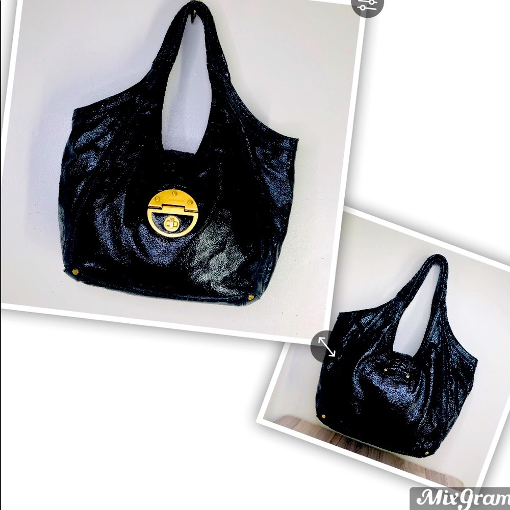 COPY - ELLIOTT LUCCA black glossy leather large Purse.